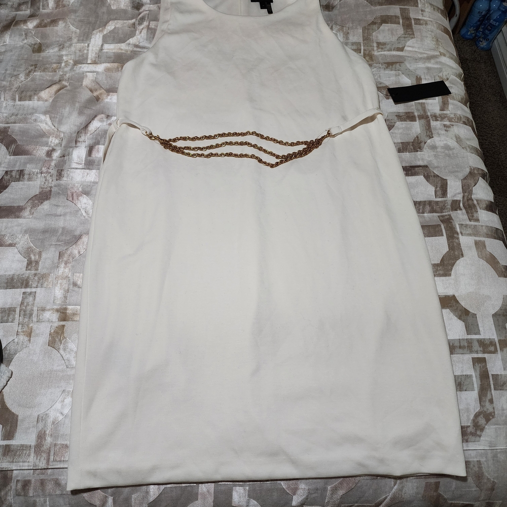 Donna Karan Cream Dress with Gold Chain Detail